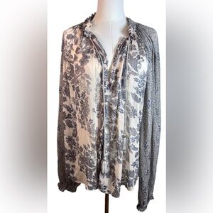 Free People Long Sleeve Floral Print Cottagecore Top Size Large-Flowy Boho